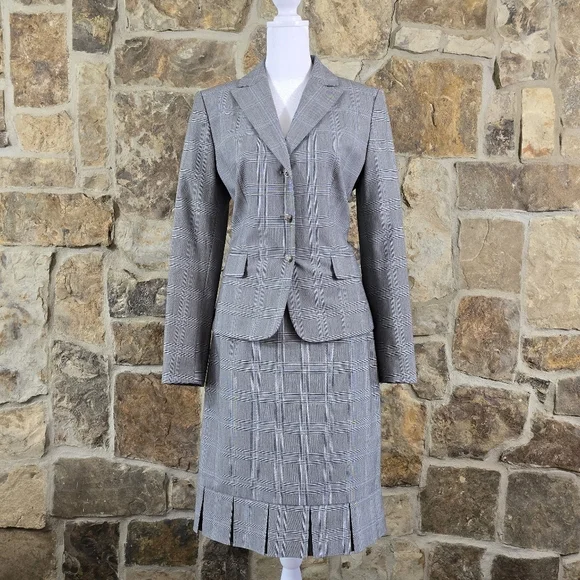 Tahari Glen Plaid Skirt Suit Set